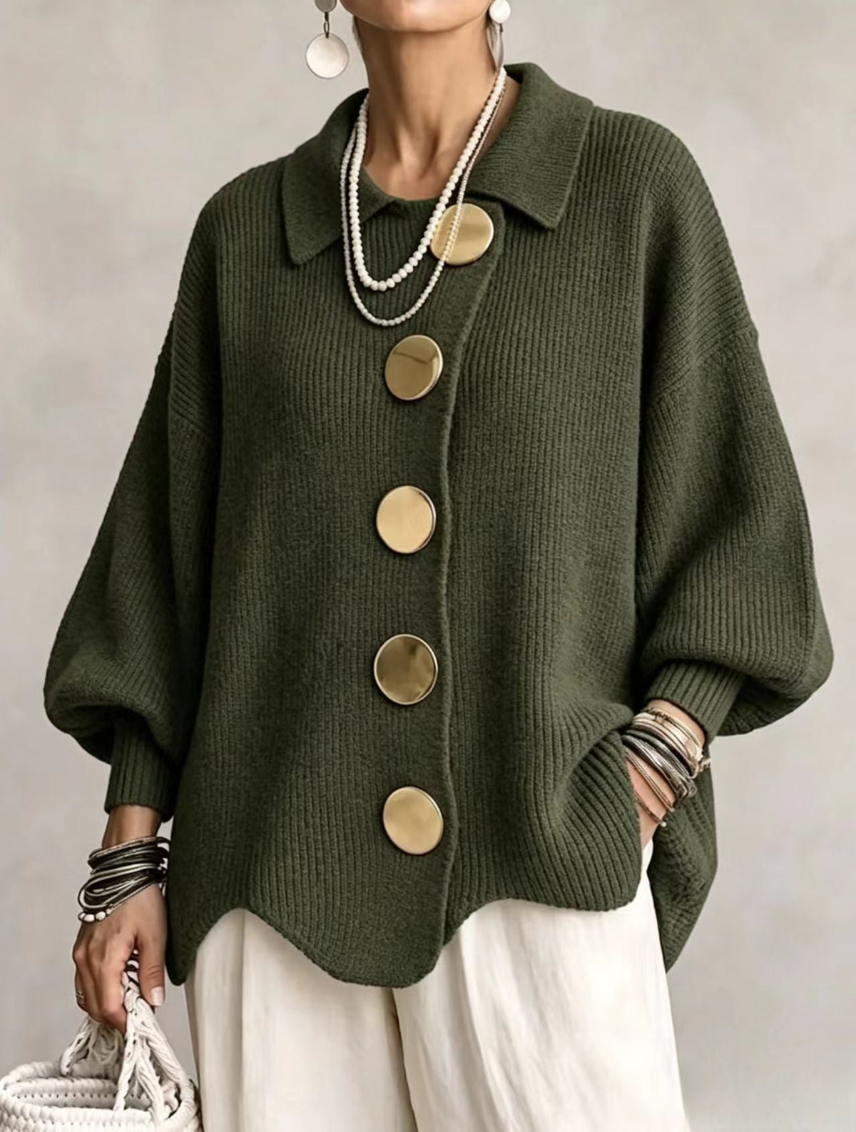 Victoire | Oversized Cardigan with Large Gold Buttons