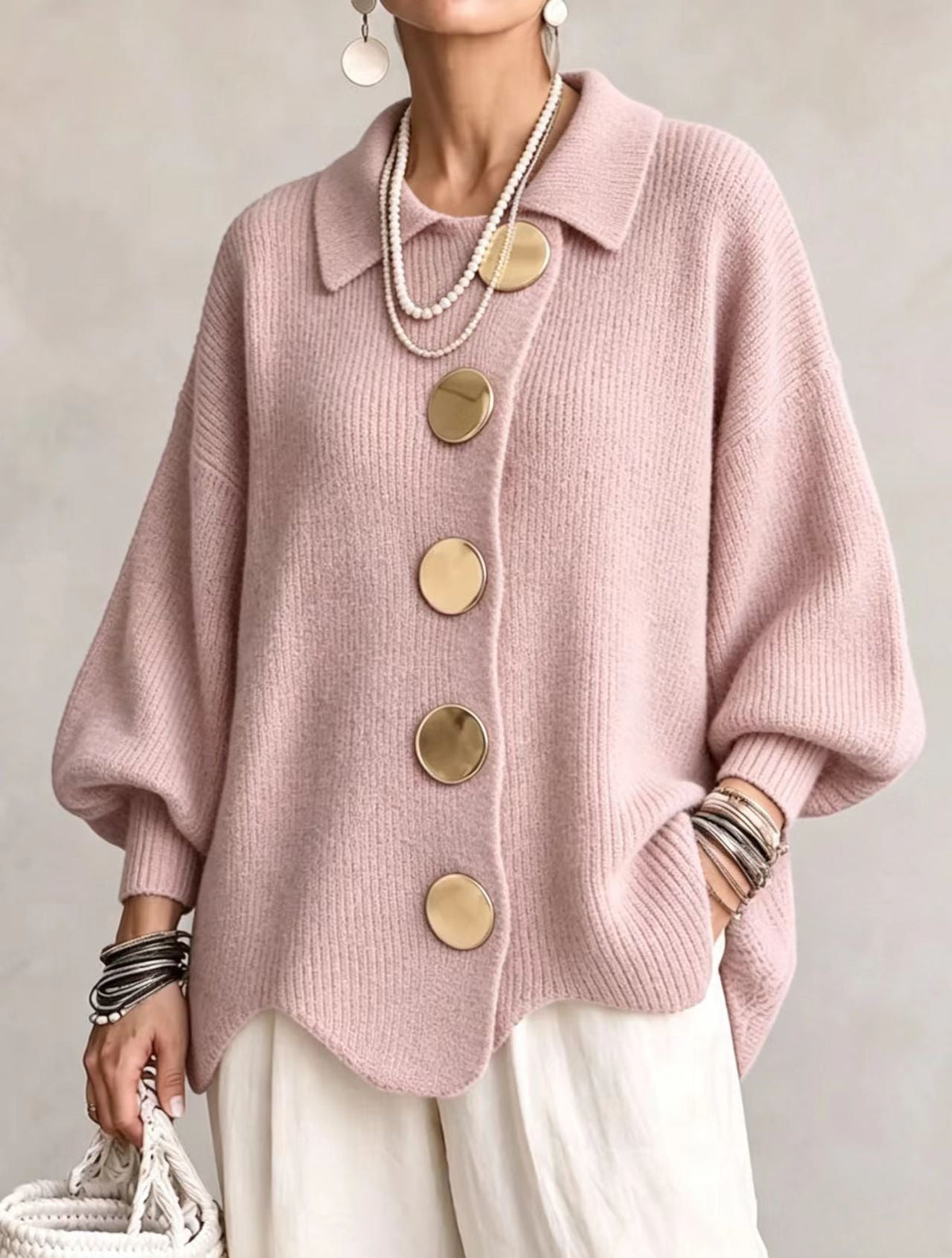 Victoire | Oversized Cardigan with Large Gold Buttons