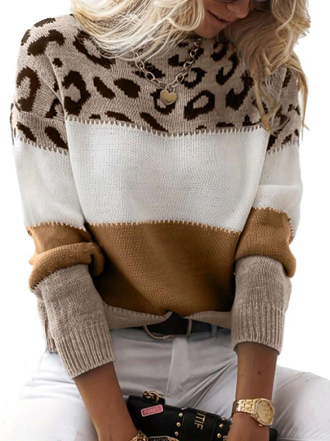 Sarena Leopard Color block Knit Sweater