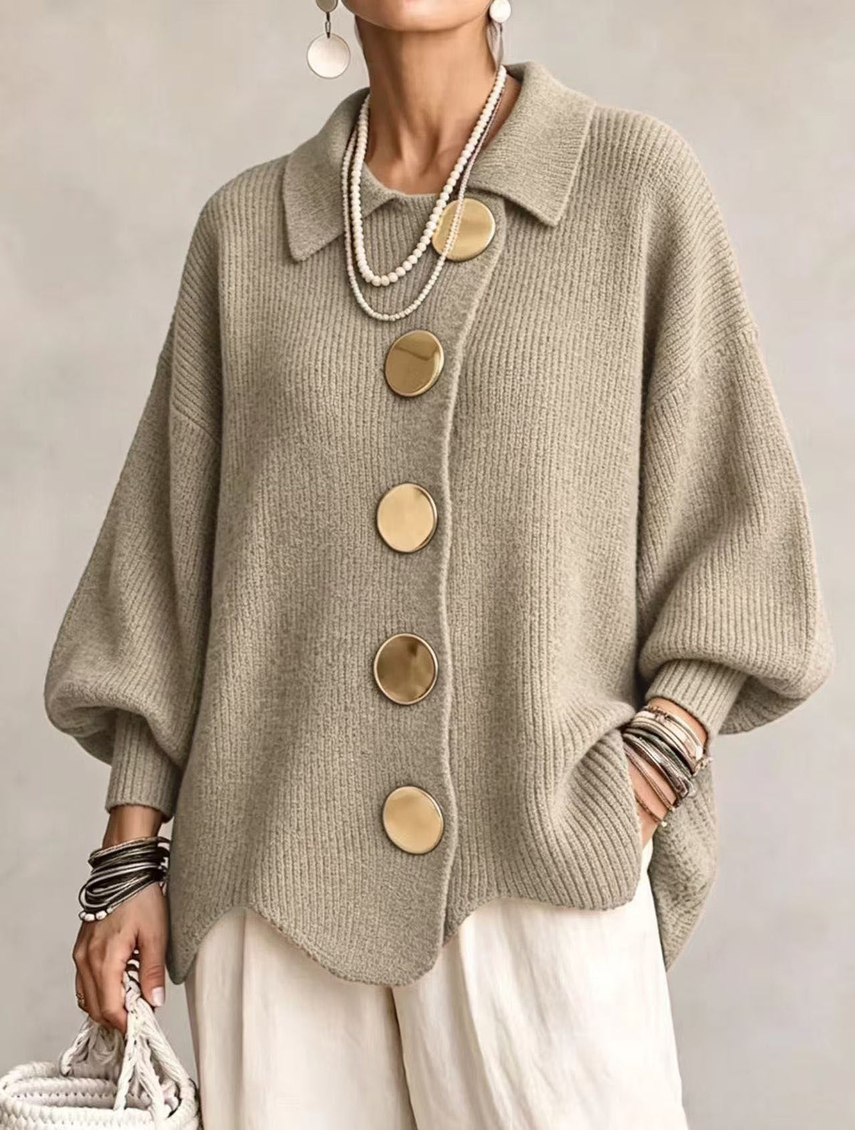 Victoire | Oversized Cardigan with Large Gold Buttons