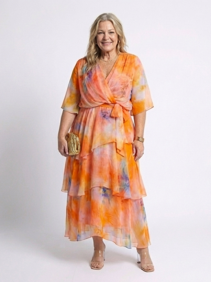 Calista | Sheer Maxi Dress with V-Neckline and Tie Belt
