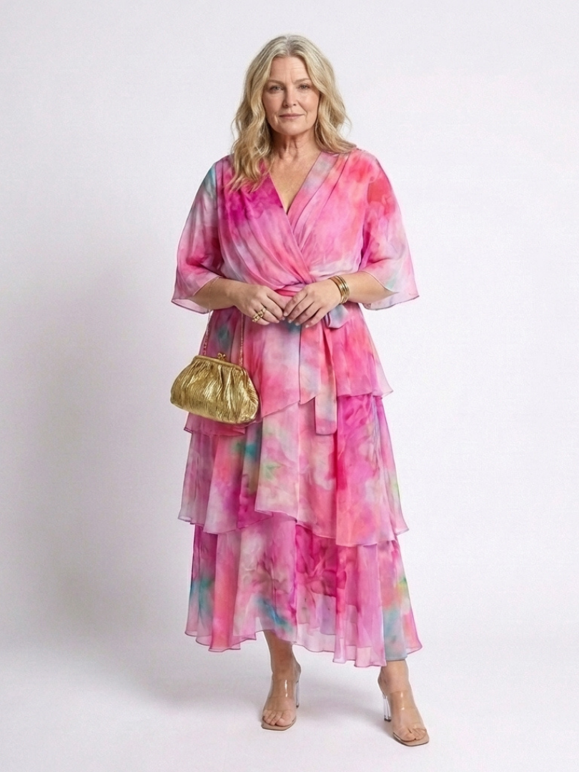 Calista | Sheer Maxi Dress with V-Neckline and Tie Belt