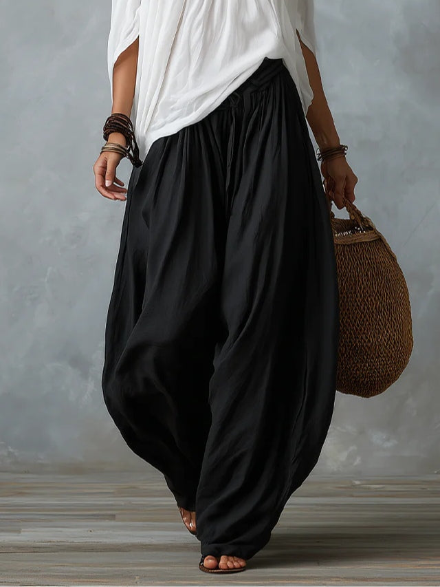 White Off-Shoulder Top and Lantern-Style Wide-Leg Pants Set