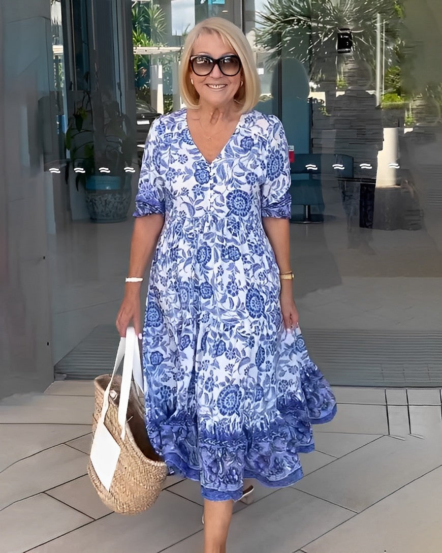 Keisha (Athens Edit) | Elegant Floral V-Neck Dress