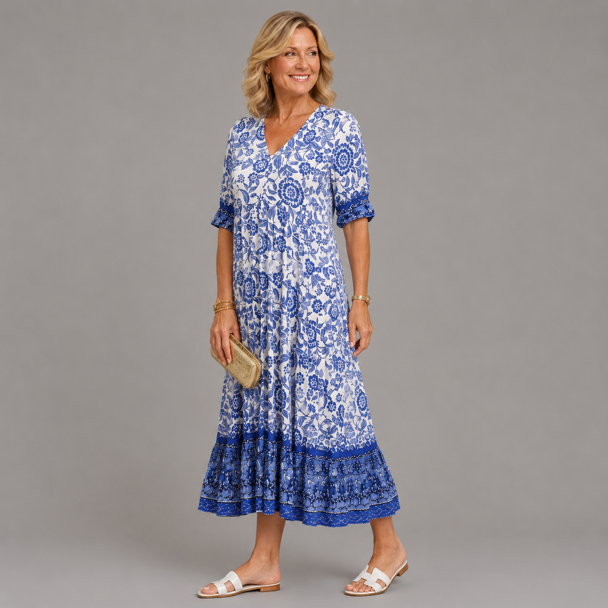 Keisha (Athens Edit) | Elegant Floral V-Neck Dress