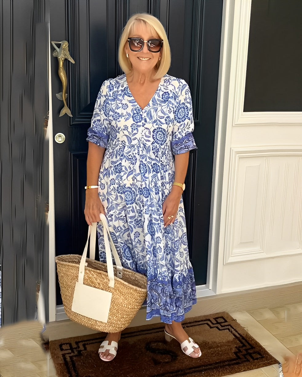 Keisha (Athens Edit) | Elegant Floral V-Neck Dress