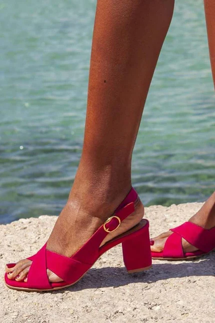 Céleste Crisscross Strap Block-Heel Sandal
