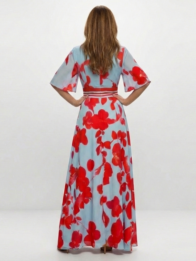 Corinne | Short Sleeve Floral Dress with V-Neckline