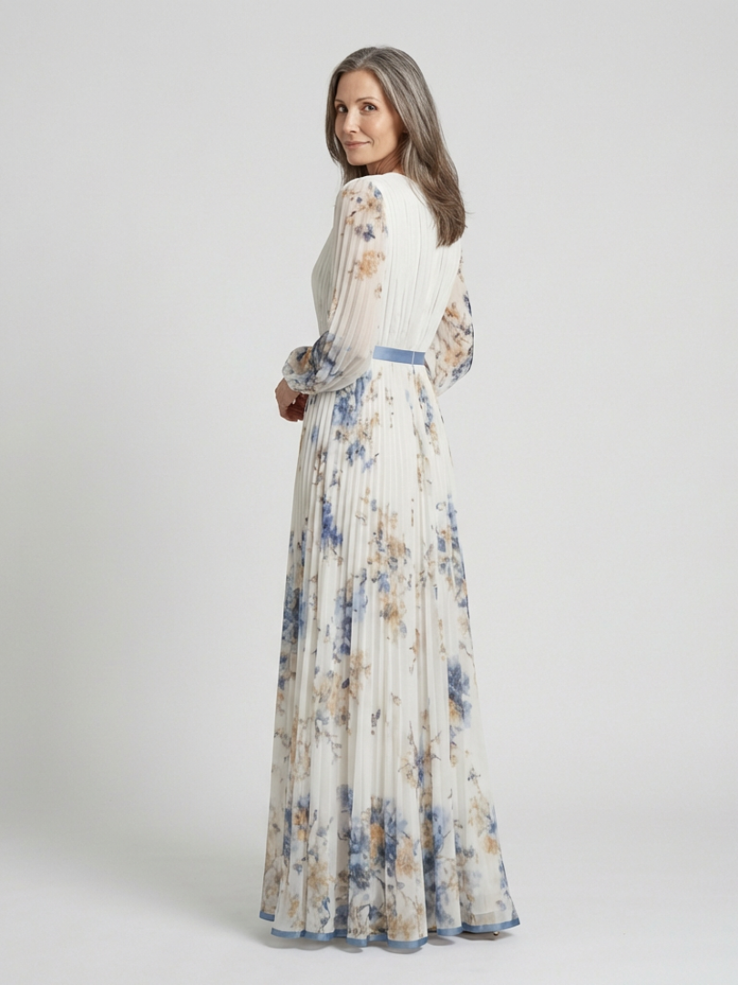 Lavinia | Long Sleeve V-Neck Maxi Dress with Floral Print