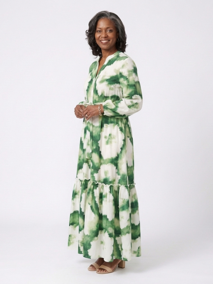 Sabine | Long Sleeve Maxi Dress with Waist Tie
