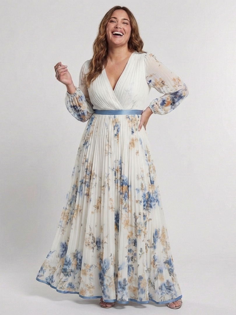 Lavinia | Long Sleeve V-Neck Maxi Dress with Floral Print