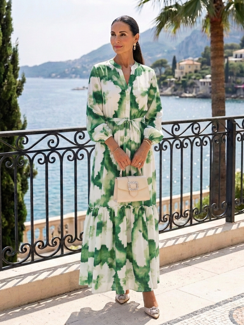 Sabine | Long Sleeve Maxi Dress with Waist Tie