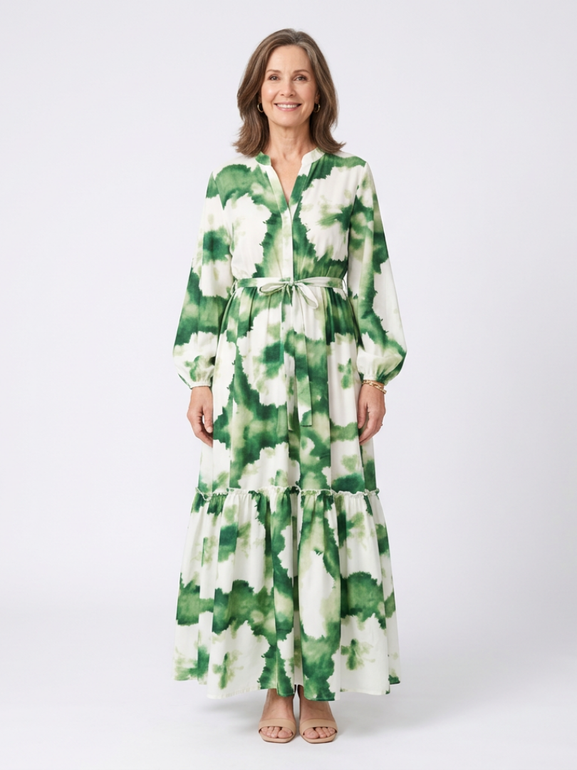 Sabine | Long Sleeve Maxi Dress with Waist Tie