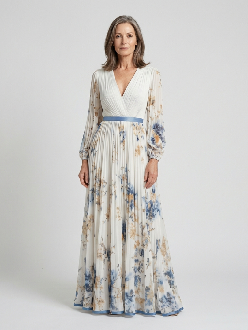 Lavinia | Long Sleeve V-Neck Maxi Dress with Floral Print
