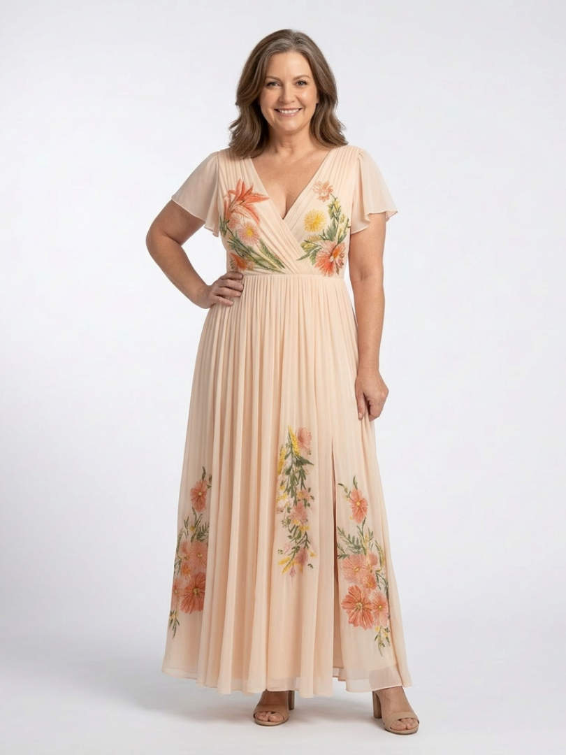 Calista | V-Neck Maxi Dress with Short Sleeves