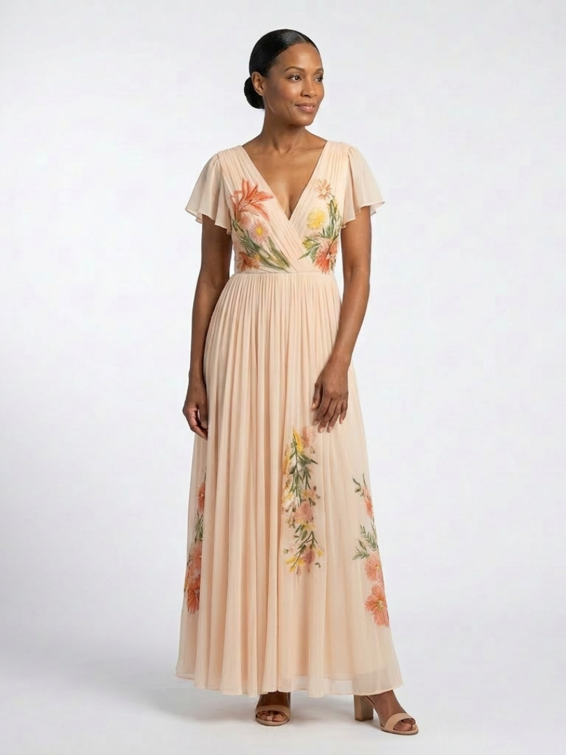 Calista | V-Neck Maxi Dress with Short Sleeves