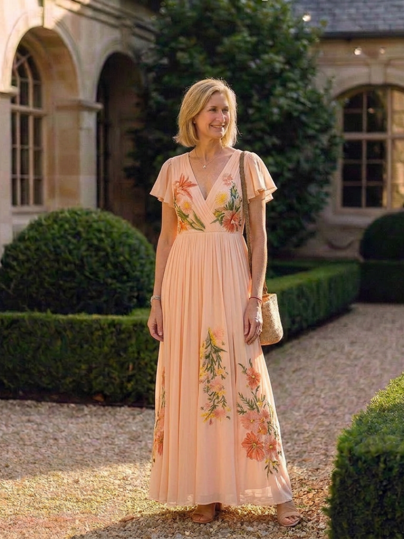 Calista | V-Neck Maxi Dress with Short Sleeves