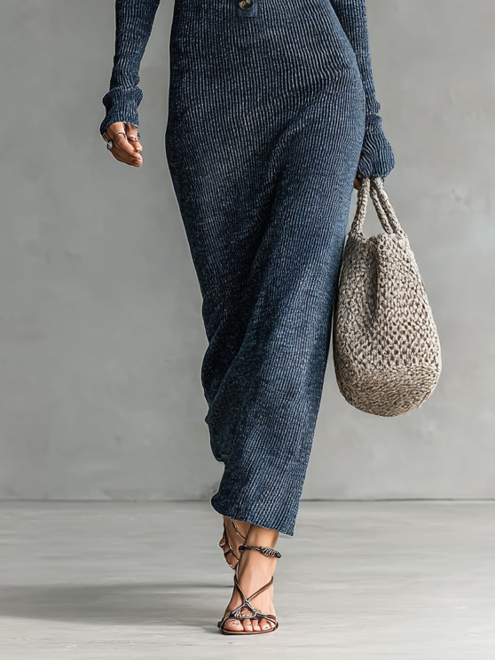Women's Slim-fit Hooded Knitted Maxi Dress MDA1451H6Y