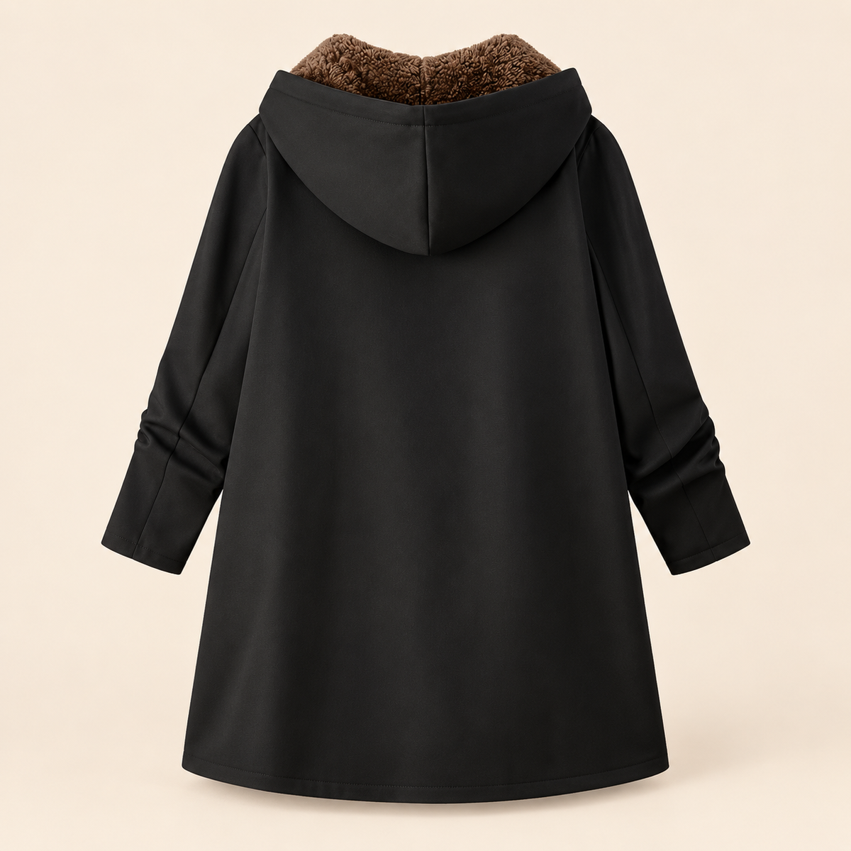 Evelyn Plus Size Sherpa-Lined Hooded Winter Coat in Black