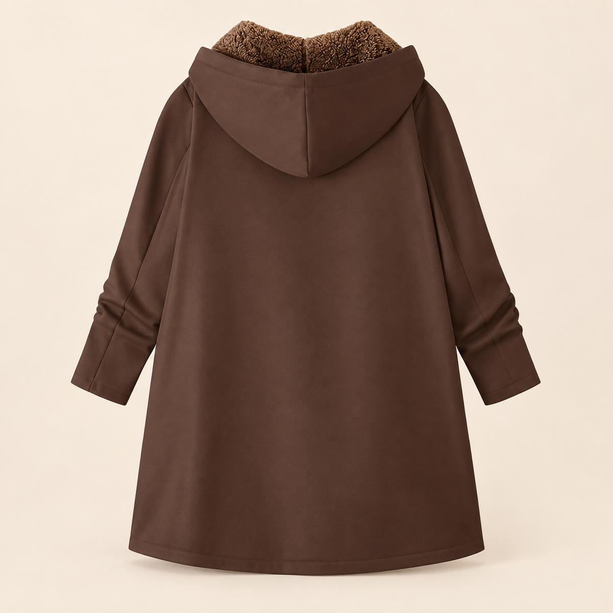 Evelyn Plus Size Sherpa-Lined Hooded Winter Coat in Coffee Brown