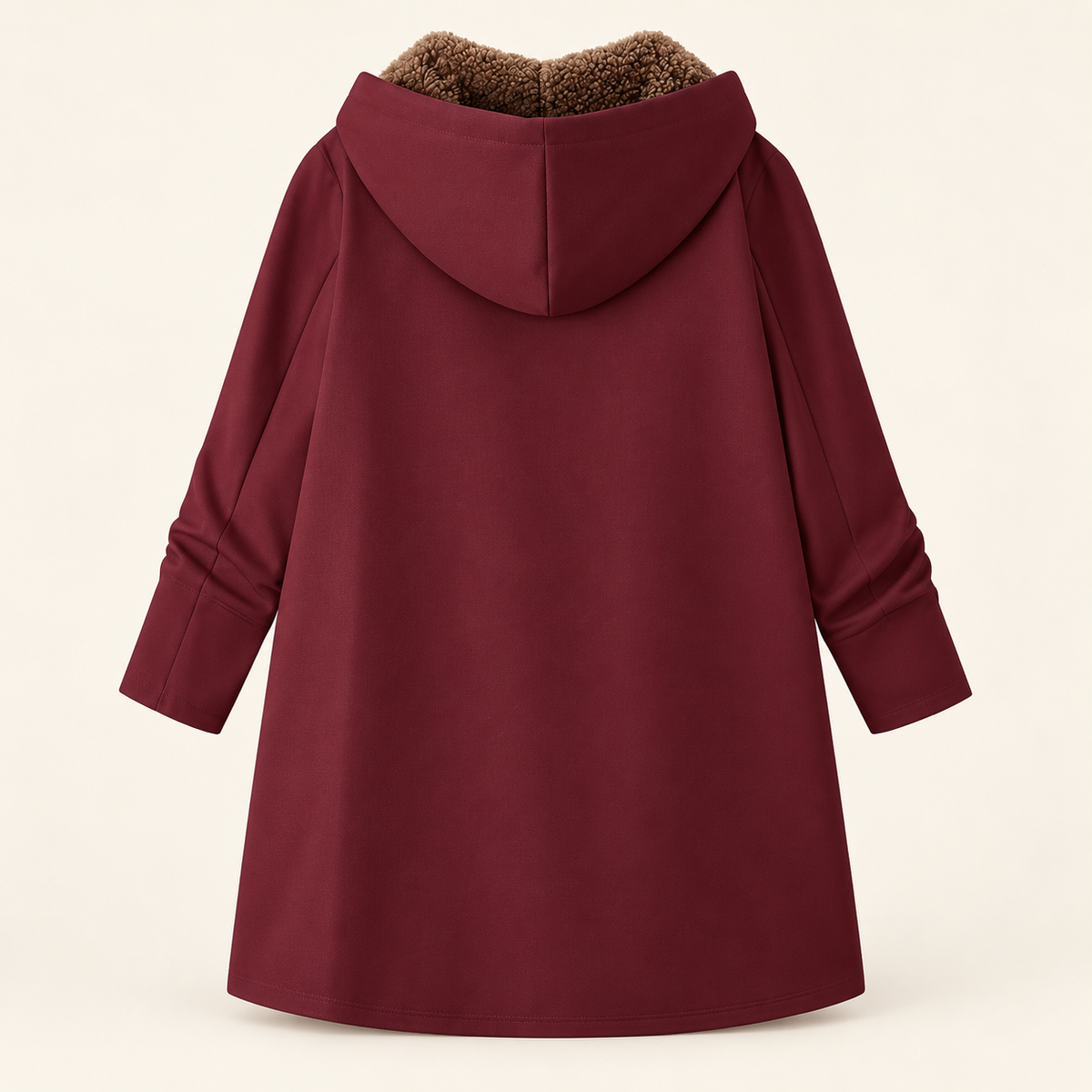 Evelyn Plus Size Sherpa-Lined Hooded Winter Coat in Burgundy