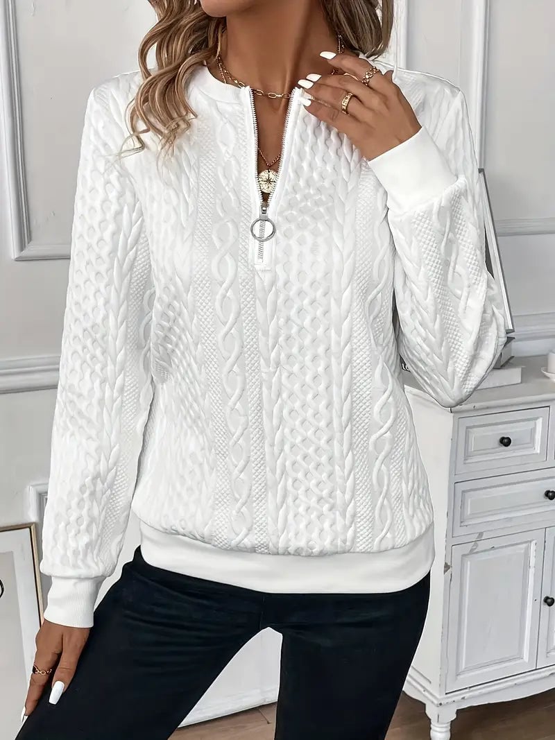 Zoé Modern Zip-Up Cable Knit Sweater – view 10