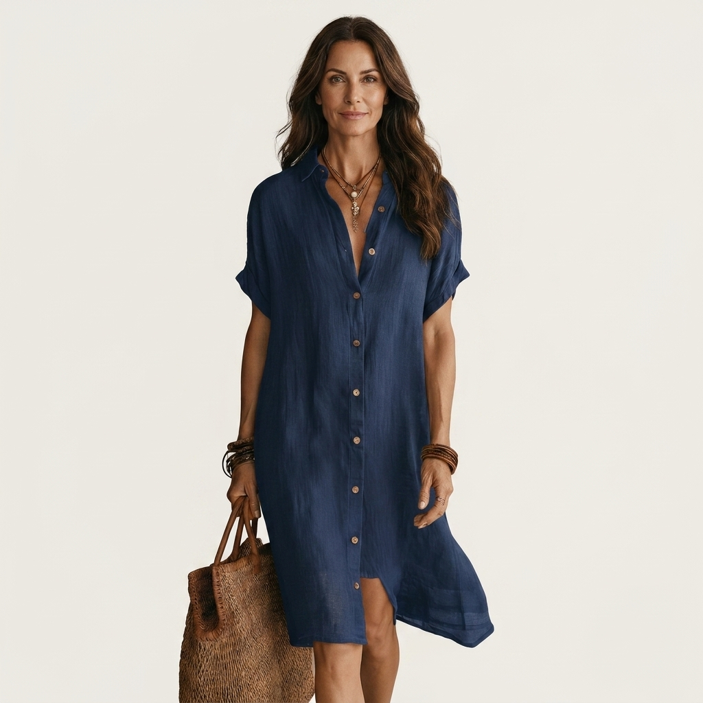 Nidalie | Cotton Midi Shirt Dress with Rolled Cuffs