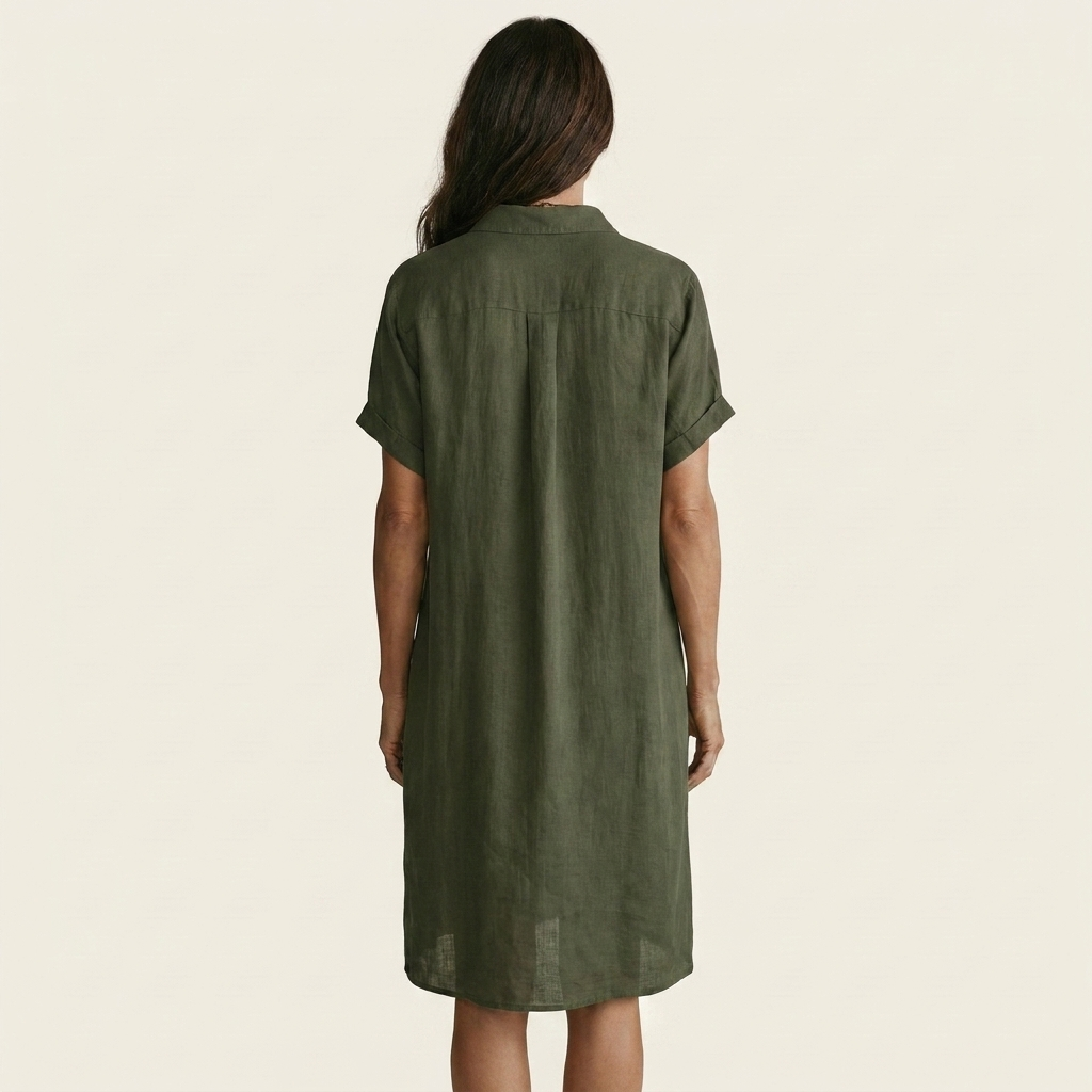 Nidalie | Cotton Midi Shirt Dress with Rolled Cuffs