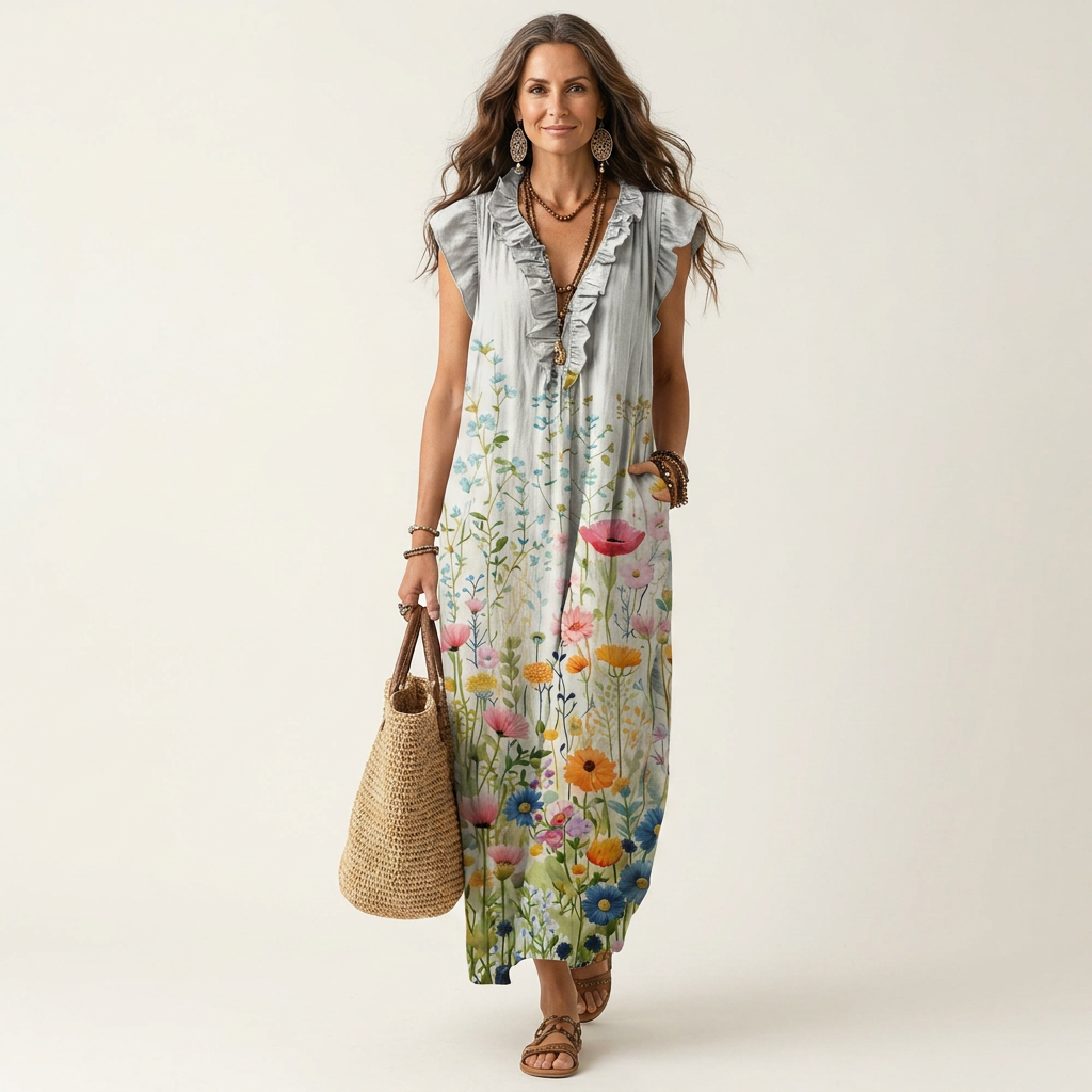 Josette | Ruffle V-Neck Maxi Dress 16