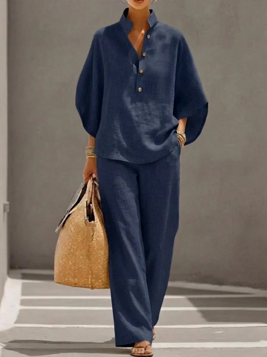 Sophie | Flowy Set with Batwing Sleeves and Wide-Leg Trousers