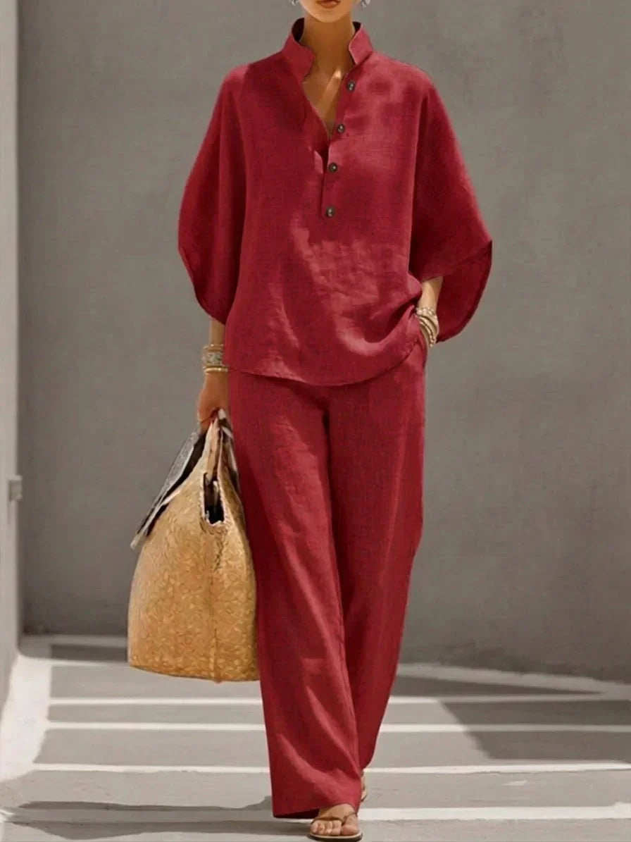 Sophie | Flowy Set with Batwing Sleeves and Wide-Leg Trousers