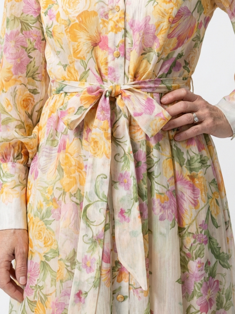 Cressida | Sheer Floral Maxi Dress with Long Sleeves