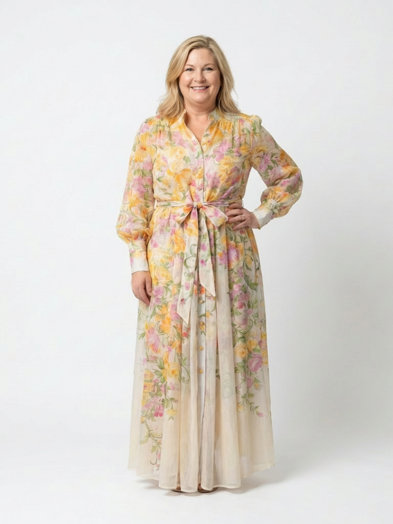Cressida | Sheer Floral Maxi Dress with Long Sleeves
