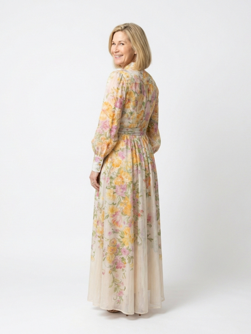 Cressida | Sheer Floral Maxi Dress with Long Sleeves