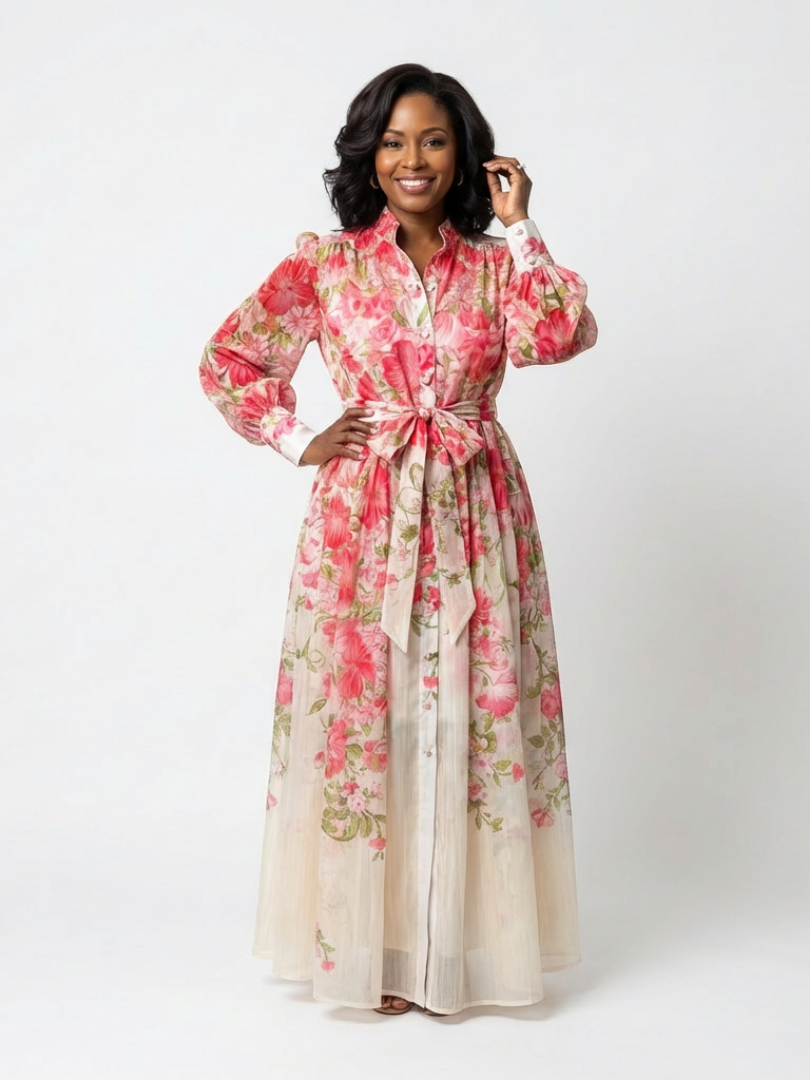 Cressida | Sheer Floral Maxi Dress with Long Sleeves
