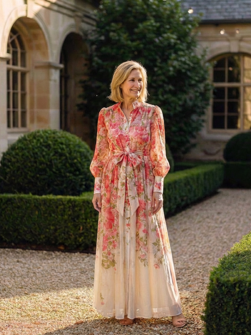 Cressida | Sheer Floral Maxi Dress with Long Sleeves